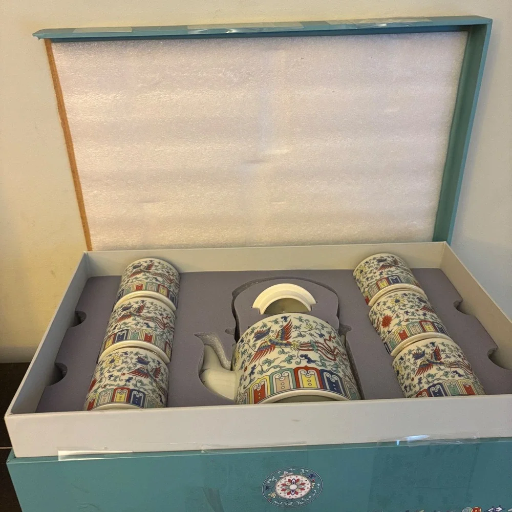 Fanquare Chinese Traditional Tea Set for 6 | Ceramic Teapot w 6 Tea Cups | New